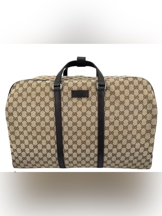 Gucci Other - Authentic GUCCI Large GG Logo Beige Canvas Brown Leather Carry on Duffle Bag